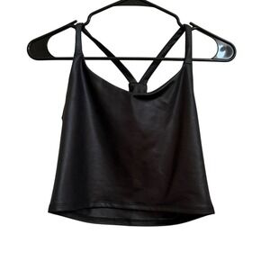 Abercrombie & Fitch Black Faux-Leather Crop Cami with Strappy Back
